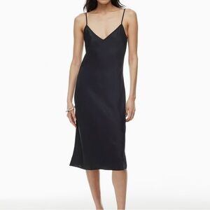 Aritzia Wilfred black midi bias slip dress size XS v-neck spaghetti strap